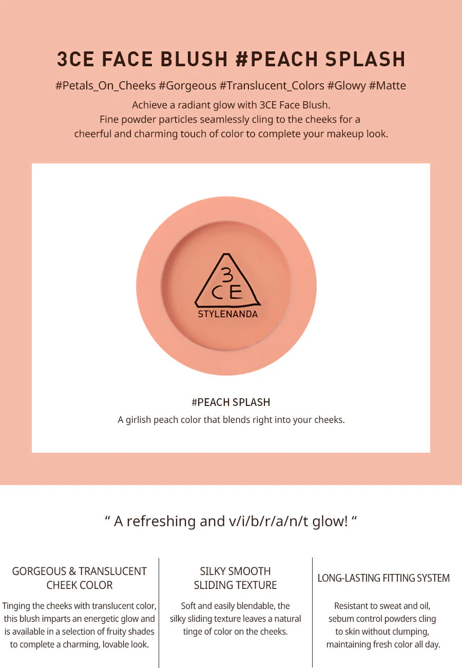 3CE Stylenanda Face Blush #Peach Splash - Image 2