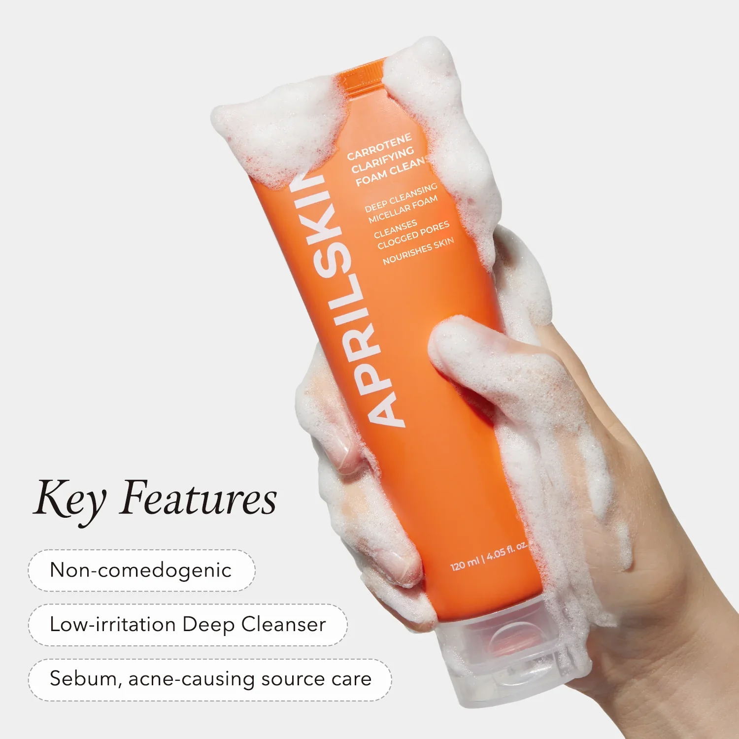April Skin Real Carrotene Acne Foam Cleanser 120g - Image 3