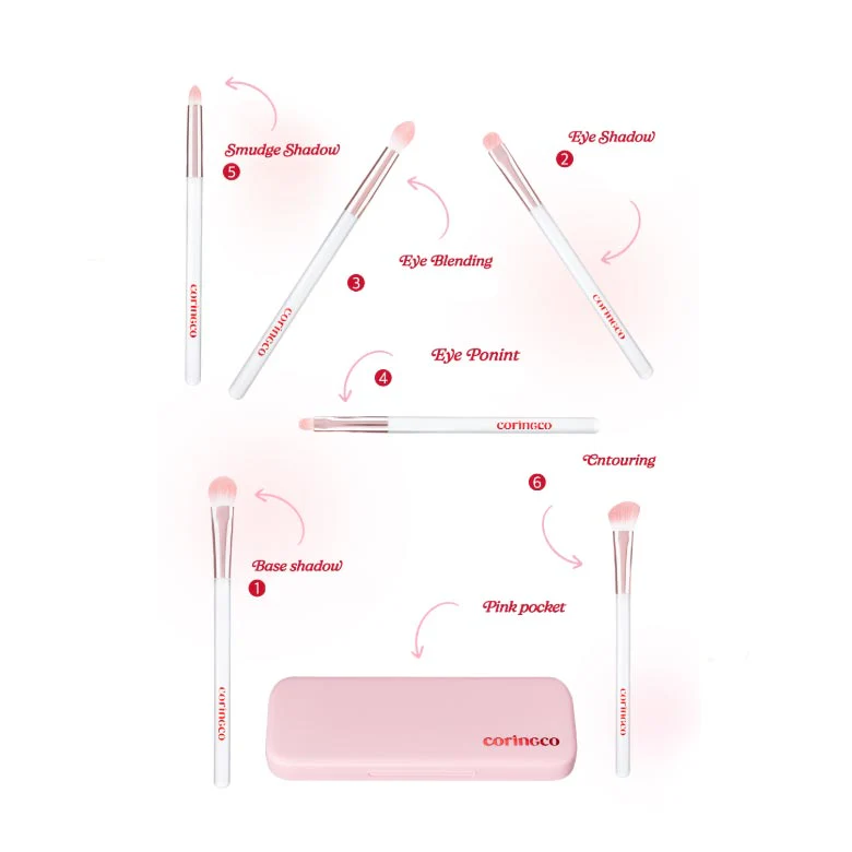 Coringco Pink Pocket Eye Brush Set 6Pcs - Image 3