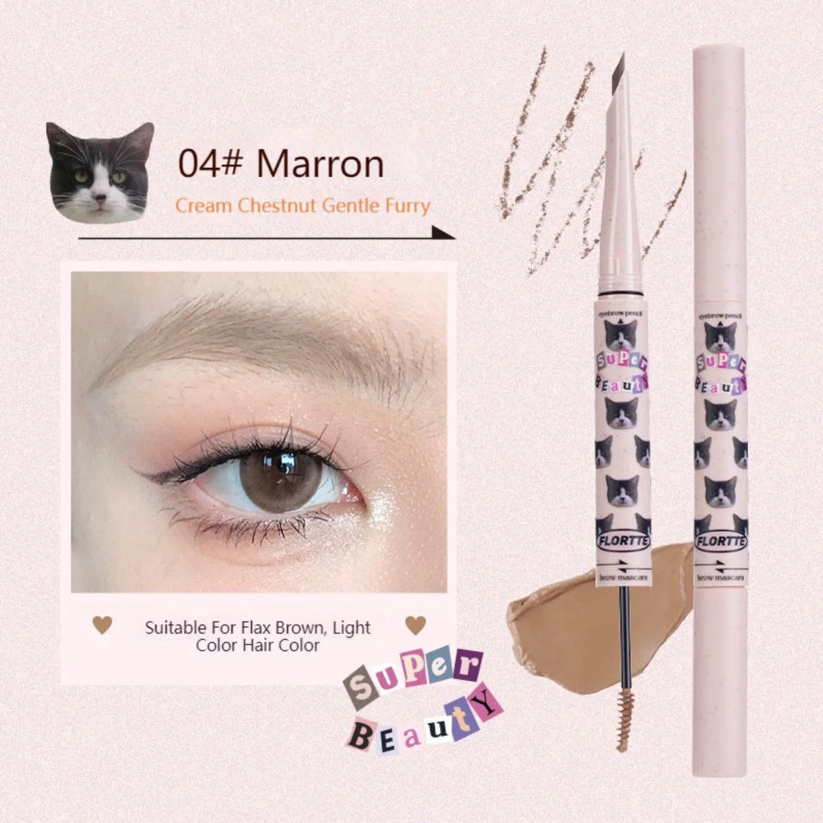 Flortte I Am Super Beauty Eyebrown Pencil and Brown Mascara 180mg+1g - Image 4