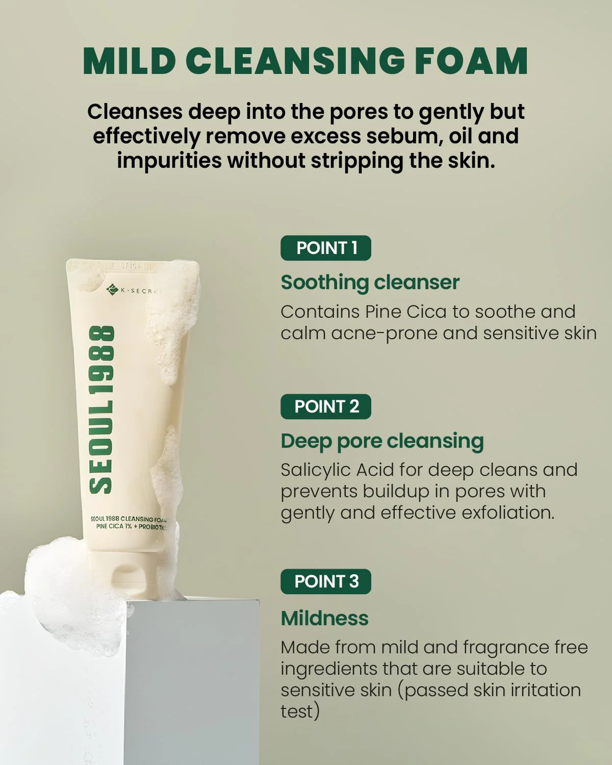K-Secret Seoul 1988 Cleansing Foam : Pine Cica 1% + Probiotics 150ml - Image 5