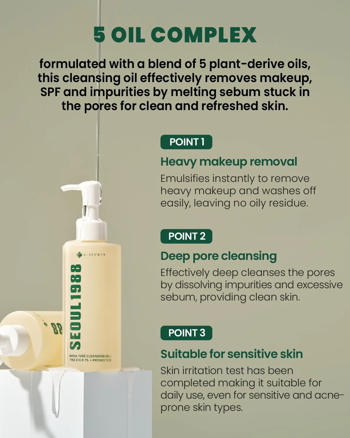 K-Secret Seoul 1988 Cleansing Oil : Pine Cica 1% + Probiotics 200ml - Image 3