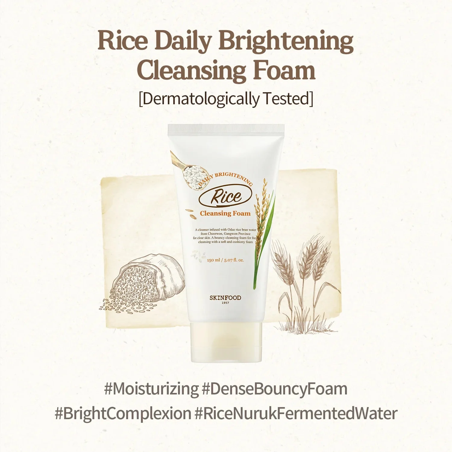 Skinfood Rice Daily Brightening Cleansing Foam 150ml - Image 3